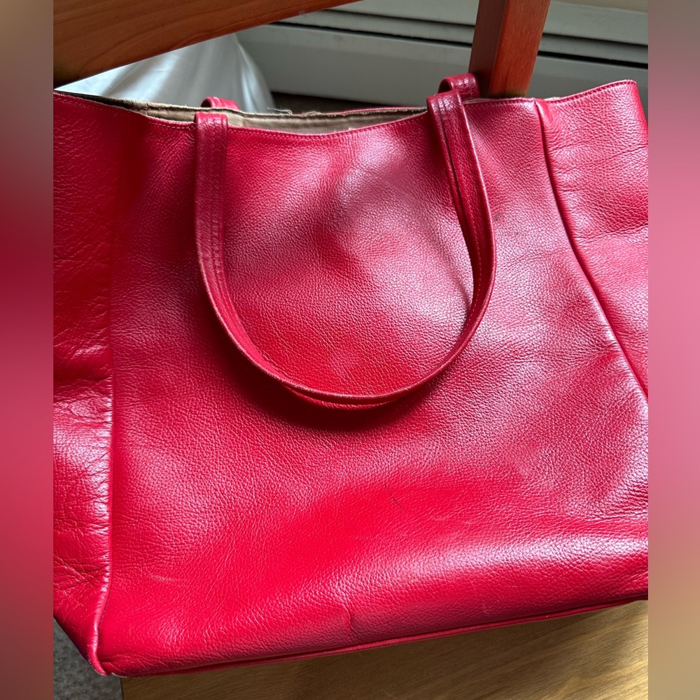 Leather red tote bag-not branded and used but in good condition